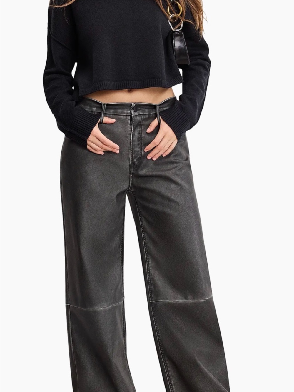 Good American Black High-Rise Wide-Leg Faux Leather Jeans